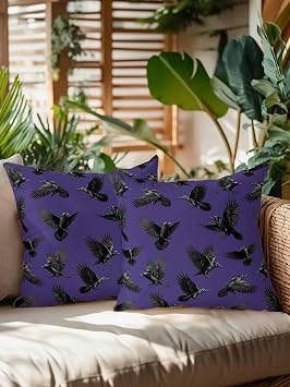 Outdoor Waterproof Throw Pillows Halloween Black Abstract Crow Patio Pillows Pack of 2,Decorative Pillow Covers with Insert,Pillow Cushion Case for Garden Couch Sofa Purple Vintage Cotton Linen