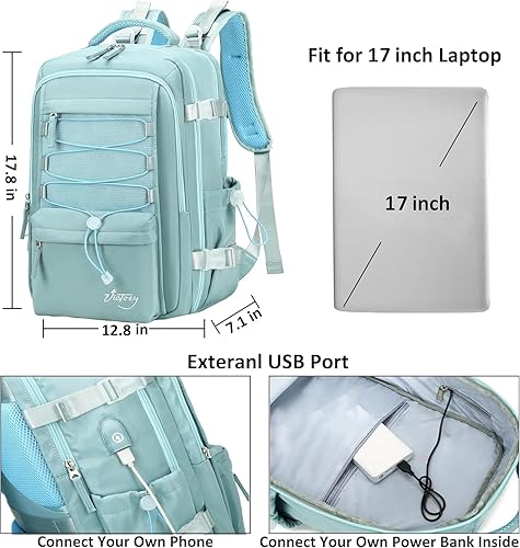 Miniatura 6 de Mochila de viaje para mujeres y hombres, mochilas para laptop de 17 pulgadas con puerto USB, bolsa de transporte aprobada por aerolíneas, bolsas