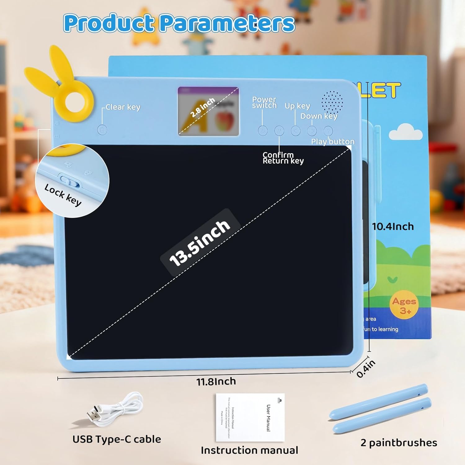 LCD Writing Tablet for Kids – 13.5'' Drawing Pad with 2.8'' Color Screen, Includes Traceable Drawings & Rich Content, Educational Writing Tablet for Kids Ages 3,4,5,6, Gifts for Boys & Girls