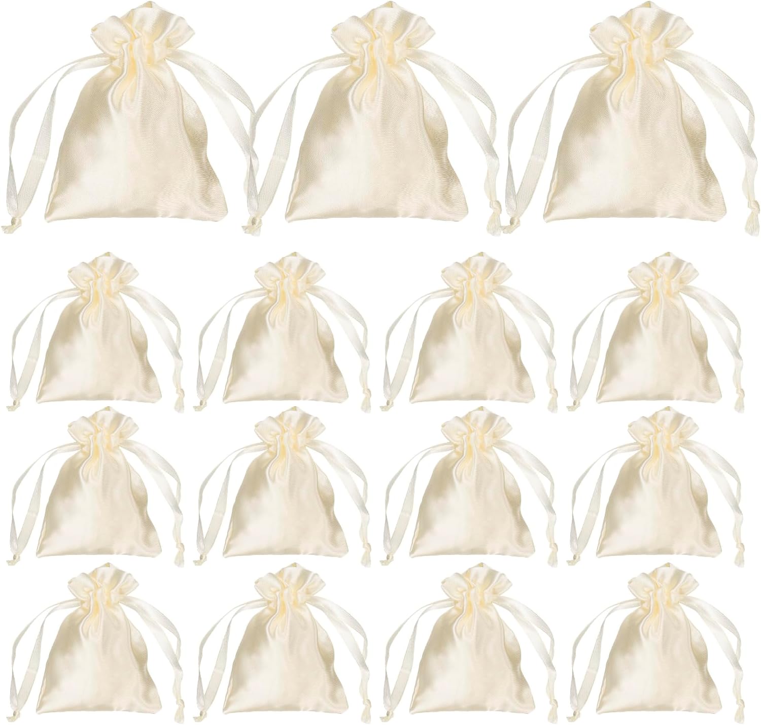 sourcing map 15pcs Beige Satin Gift Bags with Drawstring, 3.5" x 2.8" Party Favor Bags Wedding Favor Bags Jewelry Drawstring Pouch Mini Gift Wrap Bags for Wedding Birthday Candy