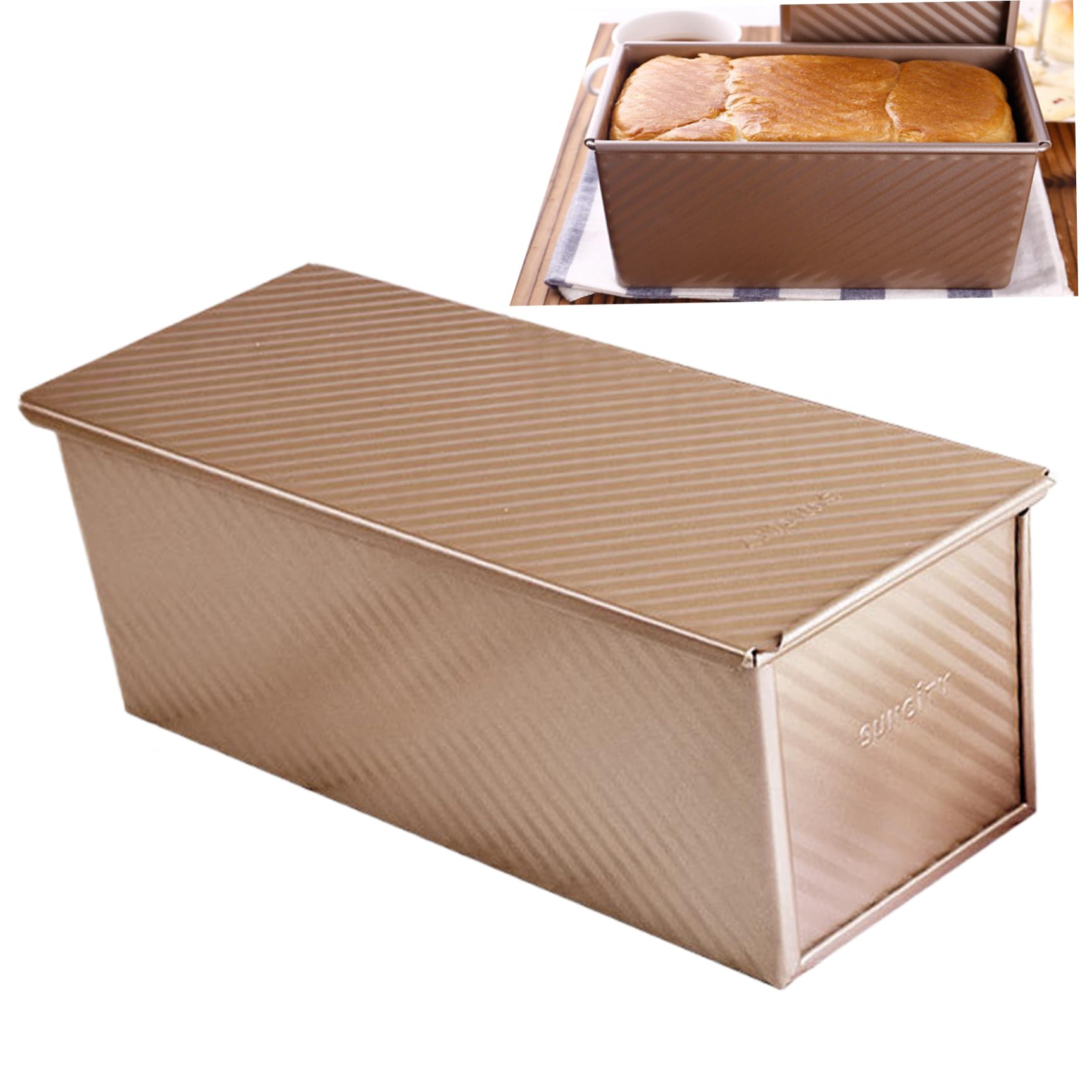 Kastenform mit Deckel, 1, 9 kg Teigkapazität, Brotkastenform, 34, 9 x 13, 2 cm, Brotbacken, antihaftbeschichtet, rechteckig, gewellt, Toaster, Backgeschirr für Sandwich, L