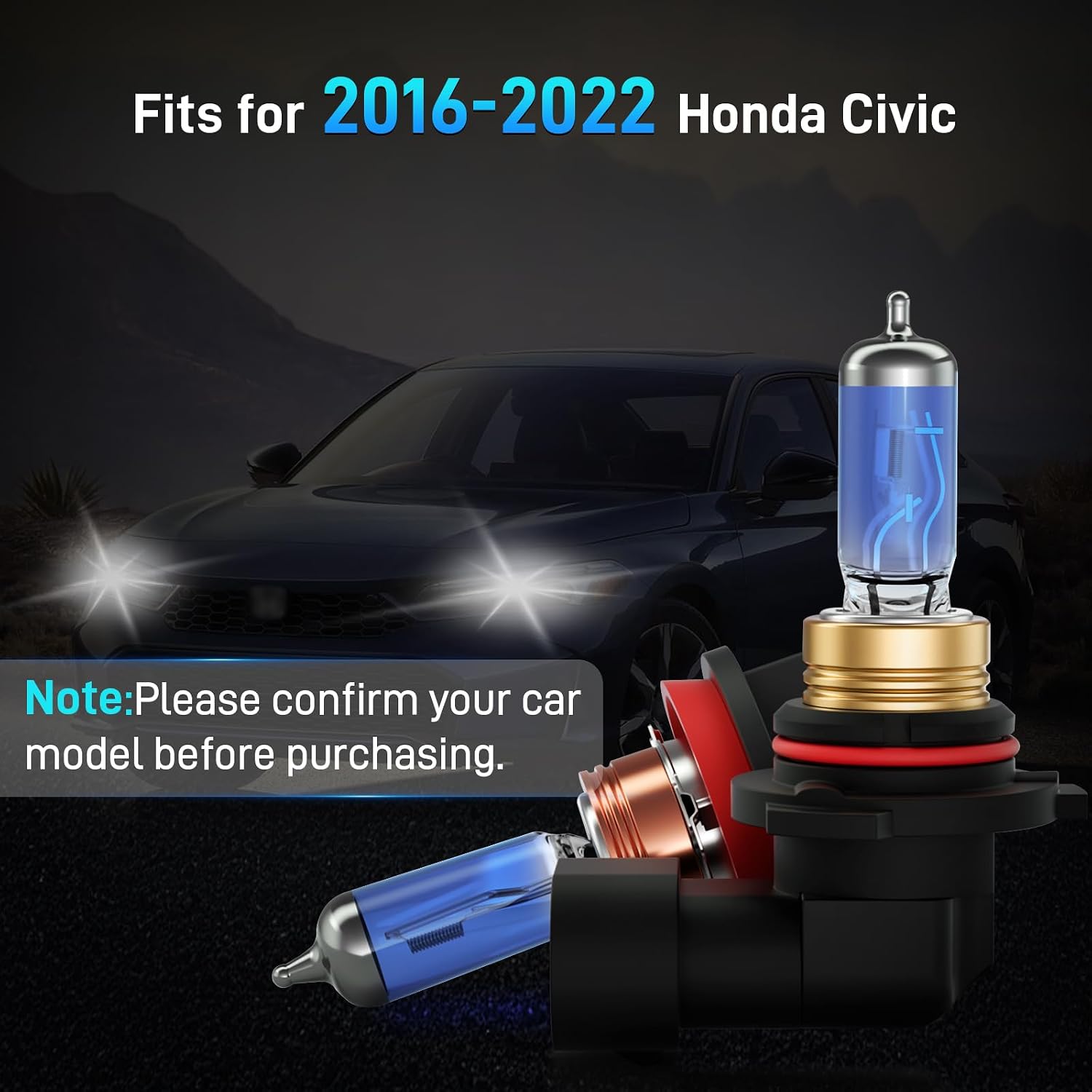 XFLHEHD Fits for 2016-2022 Honda Civic Halogen Headlight Bulbs Combo, Ultra Bright 5000K White High Low Beam Headlight Bulbs, Plug and Play, 4 Pack