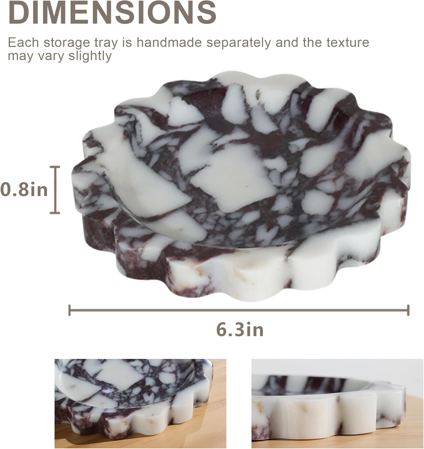 Marble Jewelry Tray, Catchall Bowl for Rings & Keys - Vanity Organizer with Natural Stone Design, Home Decor