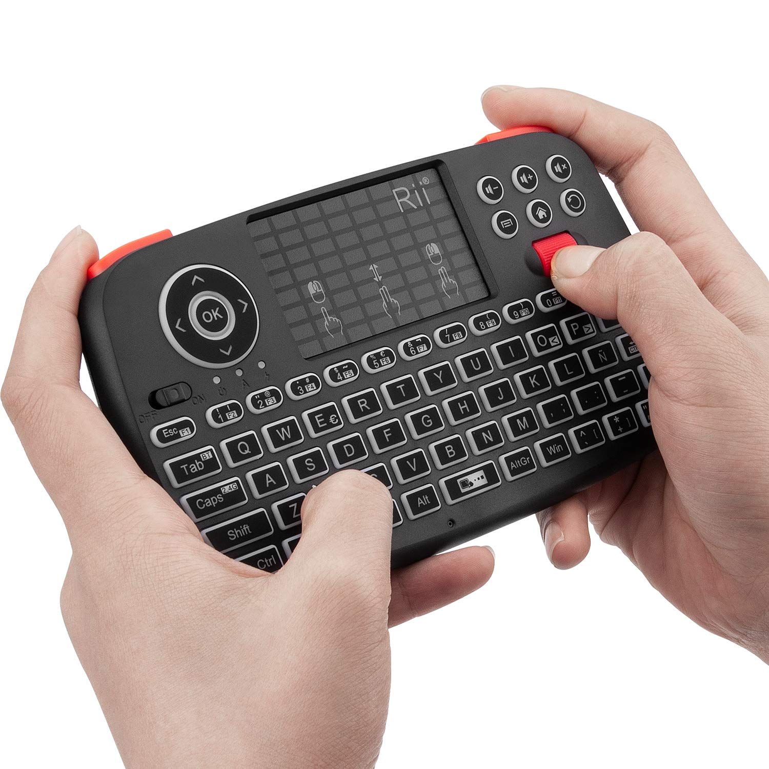 Rii i4 Mini Bluetooth Teclado inalámbrico retroiluminado, 2 en 1 (Bluetooth & Wireless 2.4 GHz), QWERTY español, para iOS, Android,Windows
