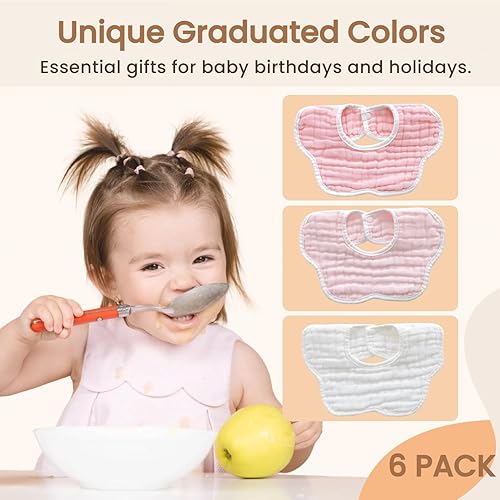 Miniatura 5 de MUKIN Toalla babeante para bebé, baberos a presión, baberos de muselina, paquete de 6, ajustable, algodón suave