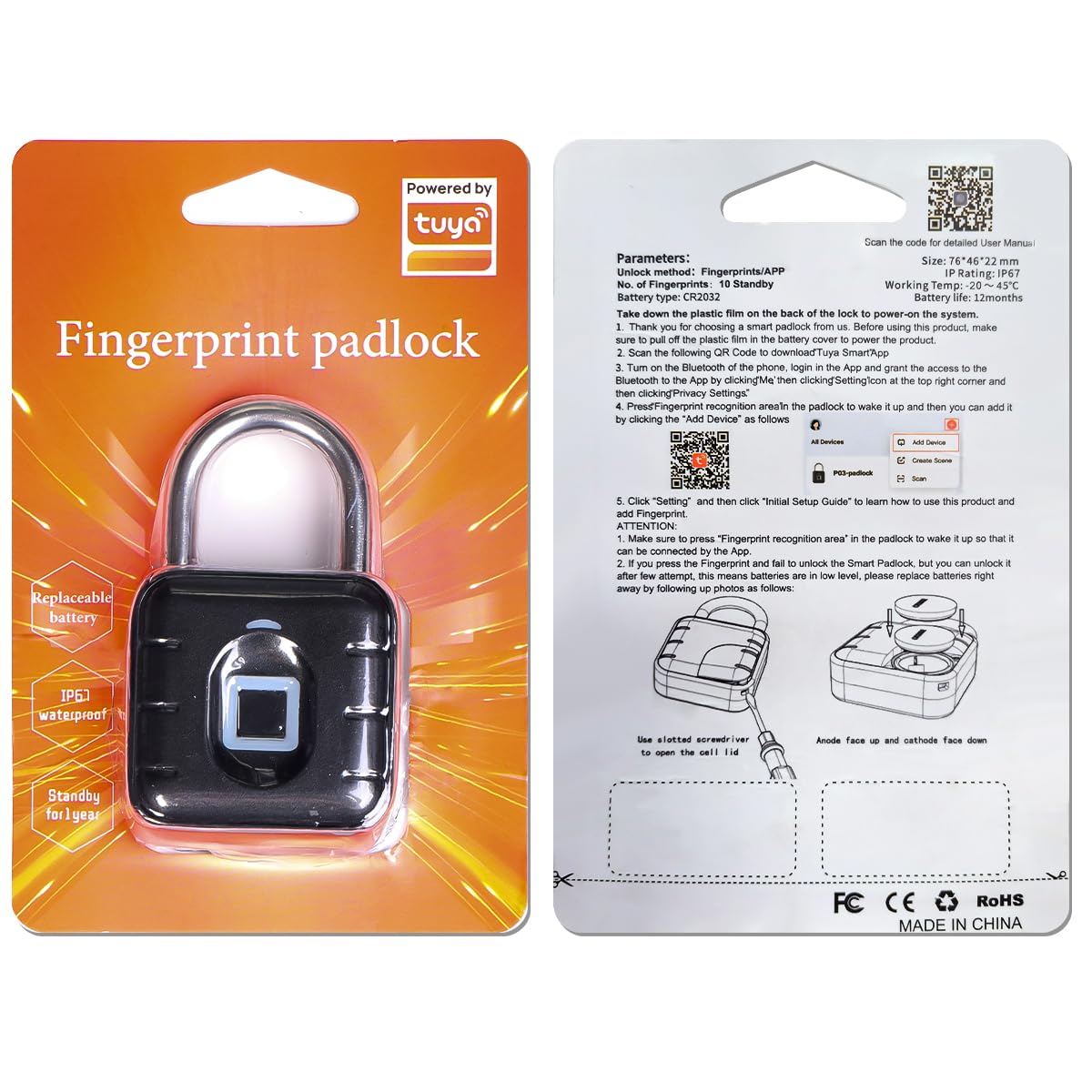AICase Lucchetto con impronta digitale, serratura ricaricabile USB di sicurezza Keyless di sicurezza impermeabile IP67 per uso interno ed esterno