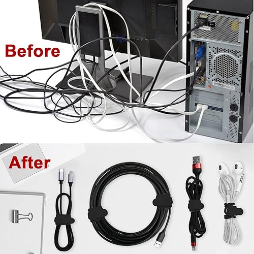 Miniatura 5 de Nearockle 16 correas de silicona para cables, organizador de alambre para empaquetar auriculares, cargador de teléfono, cables de computadora,