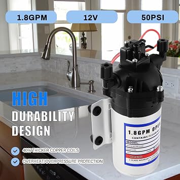 8000-543-236 Automatic-Demand Diaphragm Pump,12V DC Water Pump,1.8GPM,50PSI 3/8
