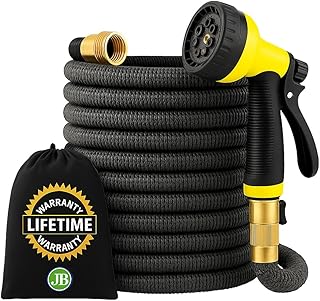 J&B XpandaHose 75ft Expandable Garden Hose – Ultra-Strong 3750D, 4-Layer Latex Core, Brass 3/4" Connectors, 10-Pattern Nozzle & Storage Bag – Lightweight, Kink-Reducing, Leak-Resistant