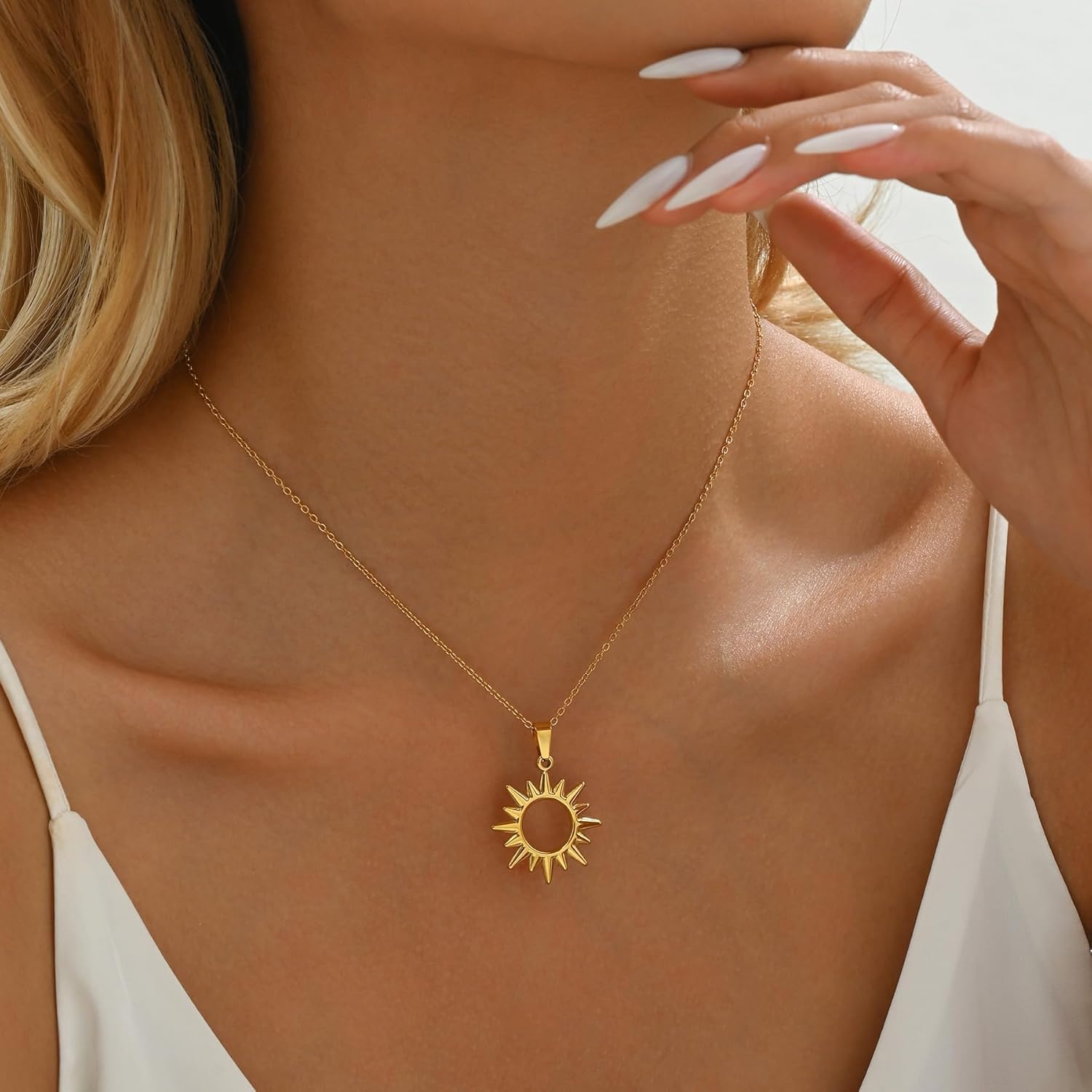 Gold Necklace for Women Necklaces for Women 18K Gold Plated Sun Necklace Dainty Moon Horseshoe Pendant Necklace Trendy Bow Necklace Minimalist Jewelry - Image 3