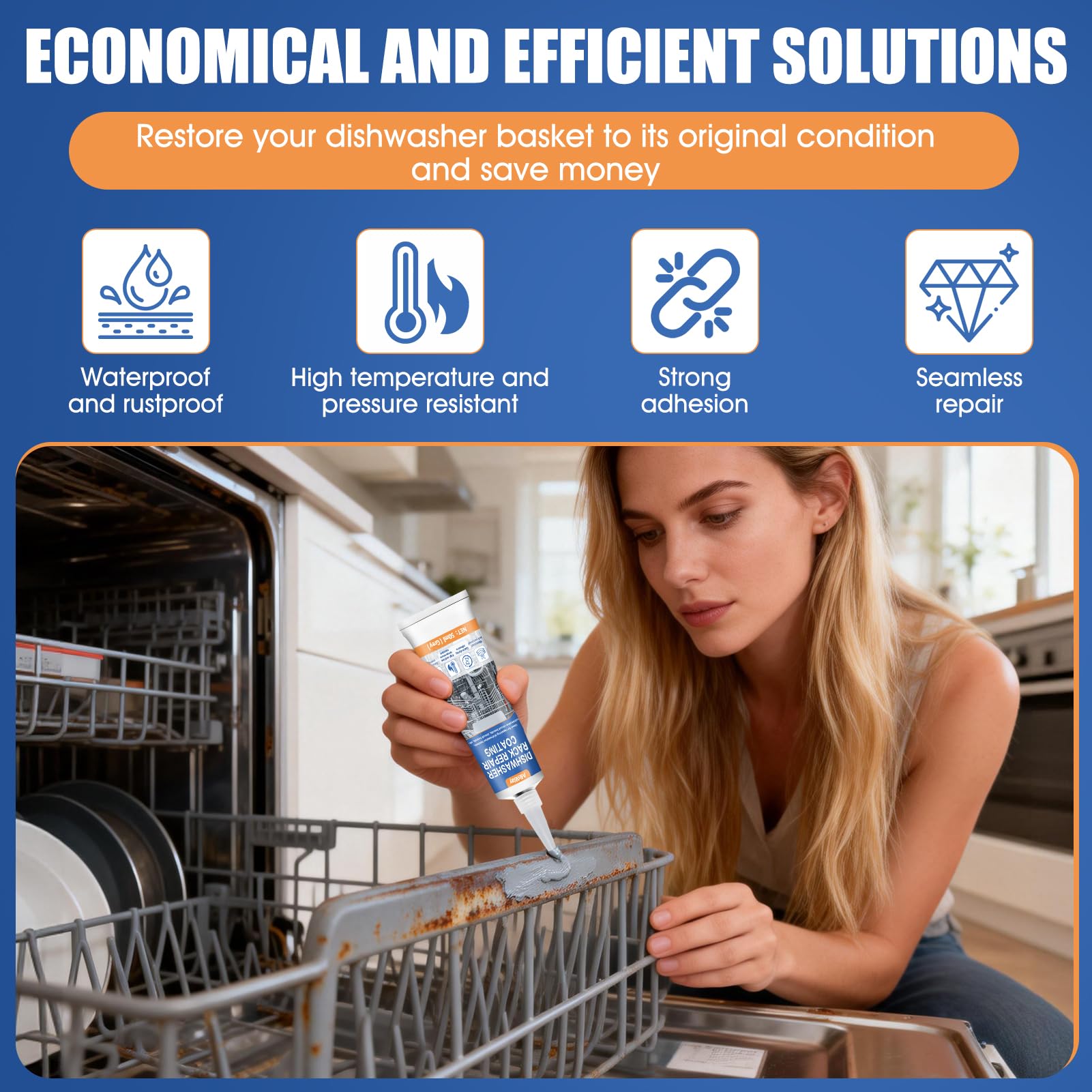 Dishwashing Rust Paint, Plastic Putty Repair, Waterproof and Corrosion-Resistant, Specially Designed to Repair Surfaces of Dishwasher Baskets, 50 ml, Grey - 3