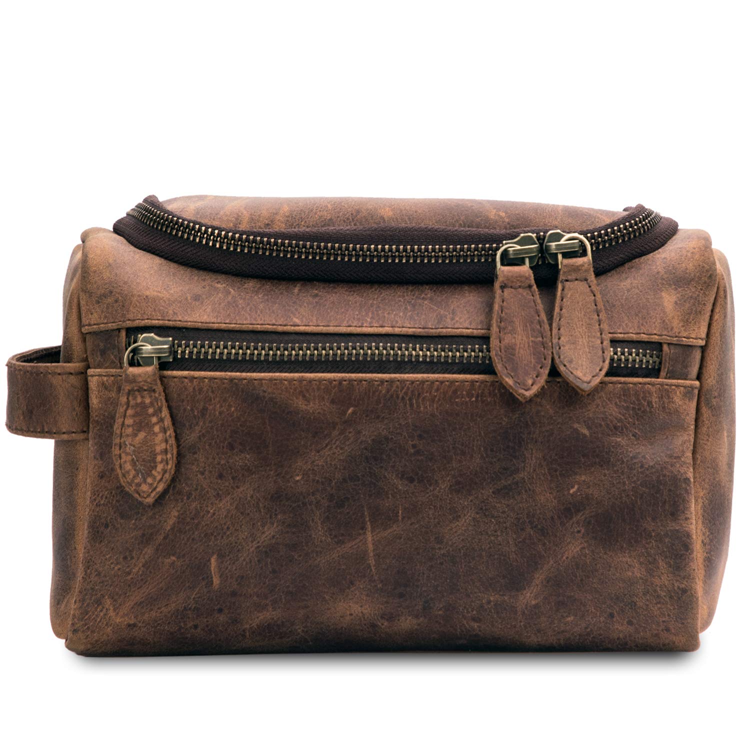 GearFourthMens Leather Toiletry Bag Dopp Kit - Leather Toiletry Bag for Men Travel Essentials - Gifts for Men - Leather Toiletry Shaving Dopp Kit Travel Organiser, Dark Brown, Leather Toiletry Bag