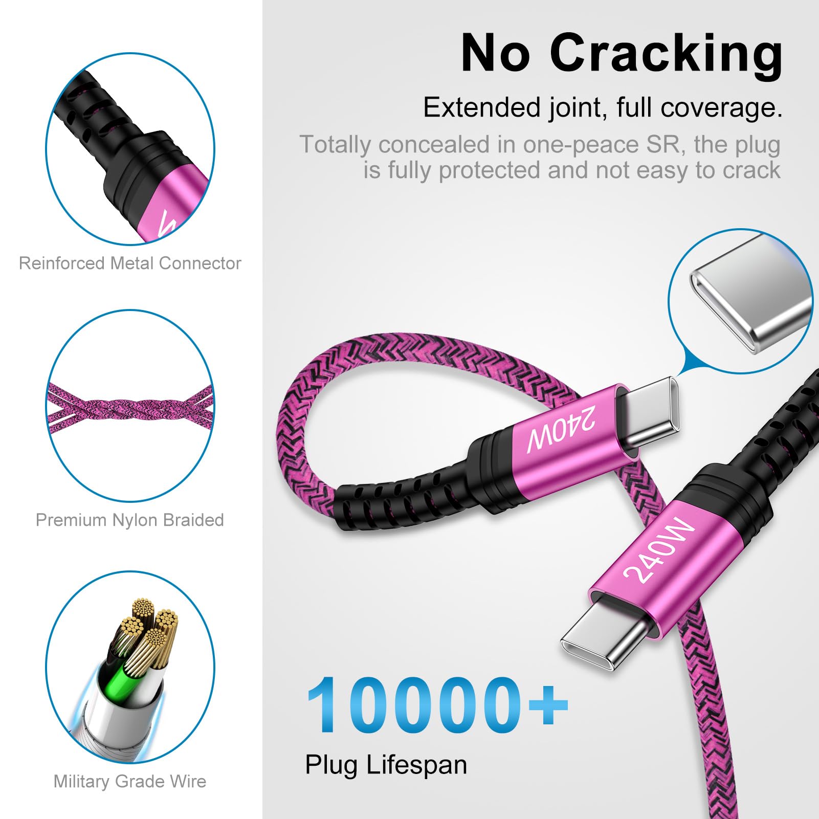 Cavo da USB C a USB C, 240 W, cavo di ricarica rapida da 1,8 m, cavo USB C tipo C, caricabatterie per Samsung S26 Ultra S25 Edge S25 Plus S25 FE S24 A57 A17 A37 A26 A56 A55, iPhone 17 16 15, iPad Pro
