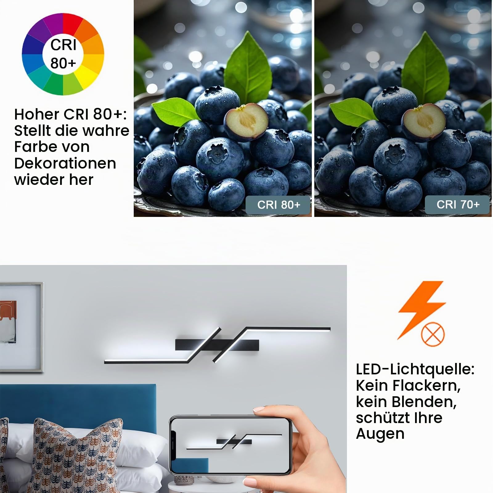 Goeco LED Wandleuchte Innen Modern 81CM 24W 6500K 2700LM, Schwarz | LED Wandlampe Lang 2 Fimmige Kaltweißes Licht, Modern Led Wandlampe Schwarz für Flur Treppenhaus Wohnzimmer Schlafzimmer