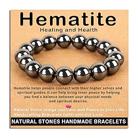 AD Beads Handmade Gemstone Stretch Elastic Bracelet Crystal Healing Reiki Nature\'s Beauty and Spiritual Essence Unisex (12mm, Hematite (Healing and Health))