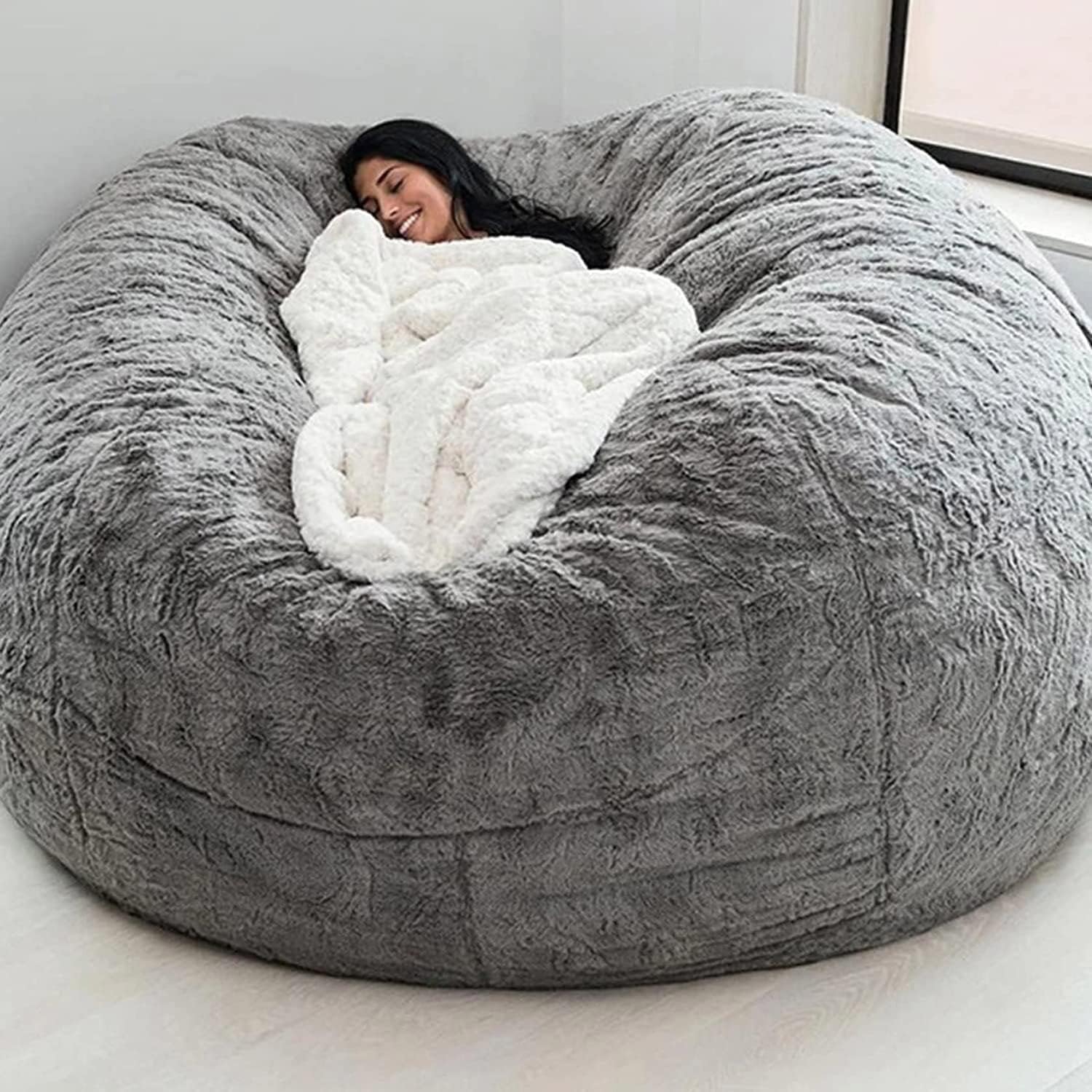 Bean Bag Cover(Cover Only,No Filler),Big Round Soft Fluffy PV Velvet Washable Bean Bag Lazy Sofa Bed Cover for Adults,Living Room Bedroom Furniture Outside Cover(Light Grey, Size : 150cmx75cm)
