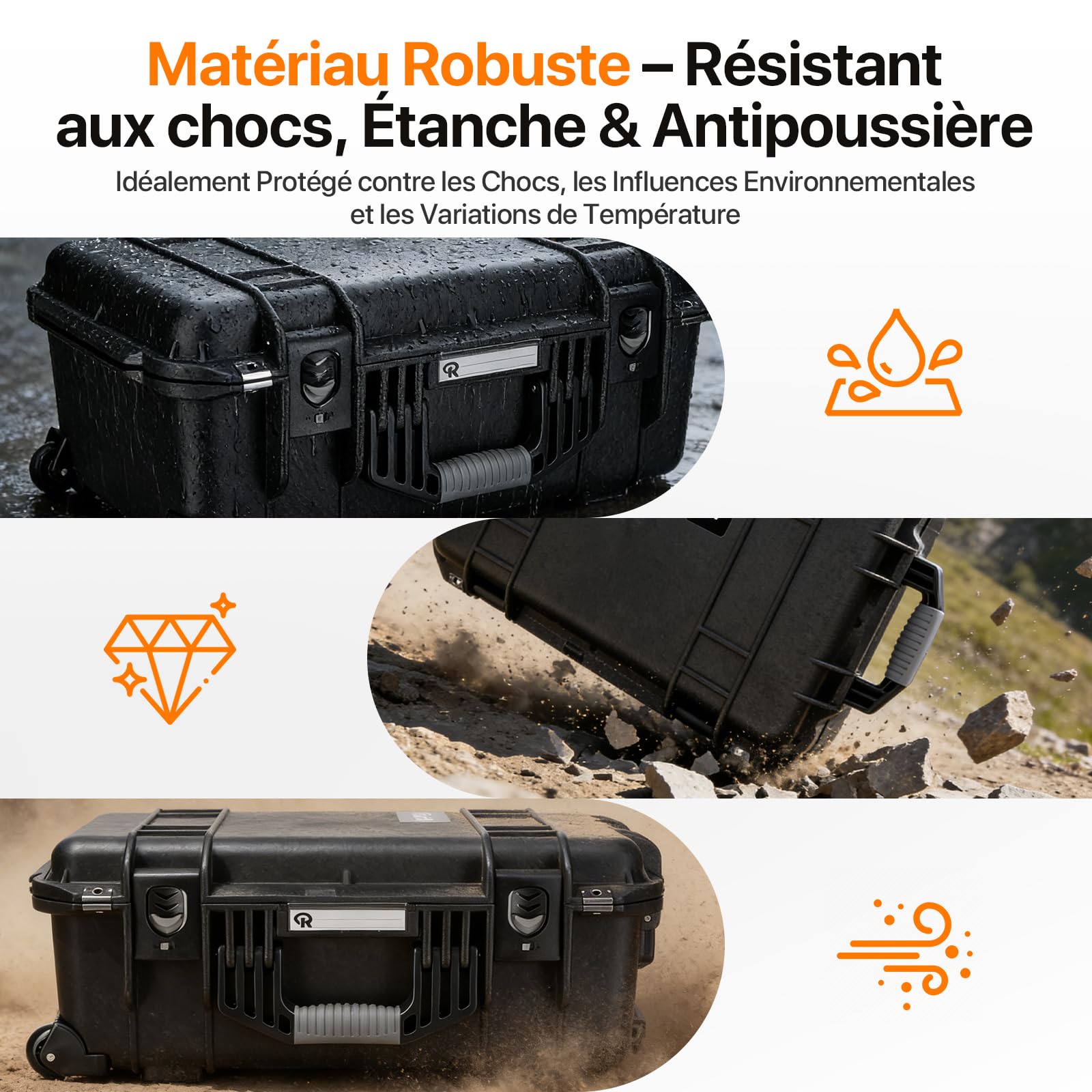 Rollei Valise à roulettes pour Appareil Photo - Extrêmement Robuste - Incassable et étanche - Grande Valise pour Appareil Photo d'extérieur - Régulation Automatique de la Pression et Protection