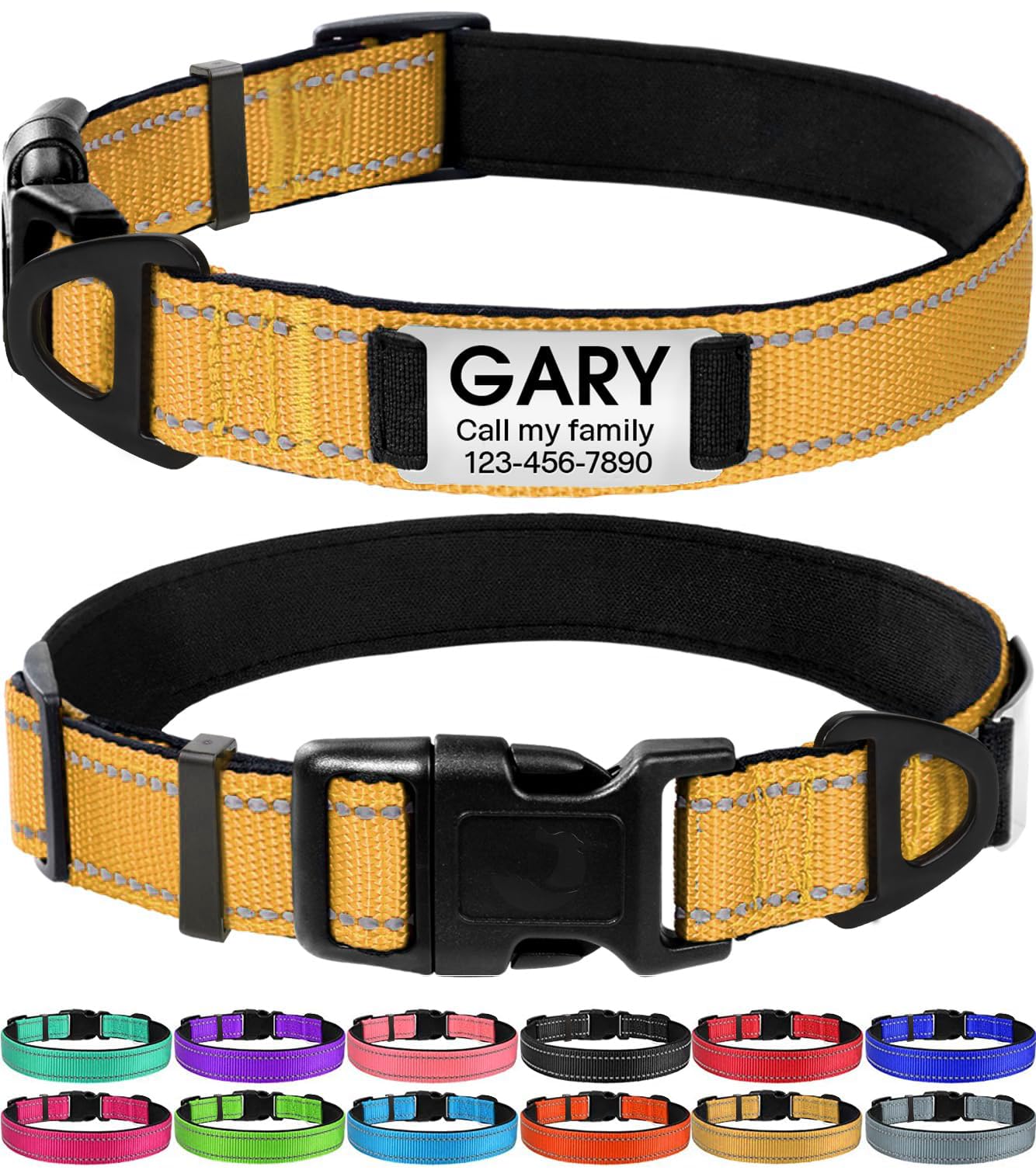 Joytale Personalized Dog Collars, Reflective Nylon Collar with Engraved Name Plate, Customized for Small Dogs, Tan, S