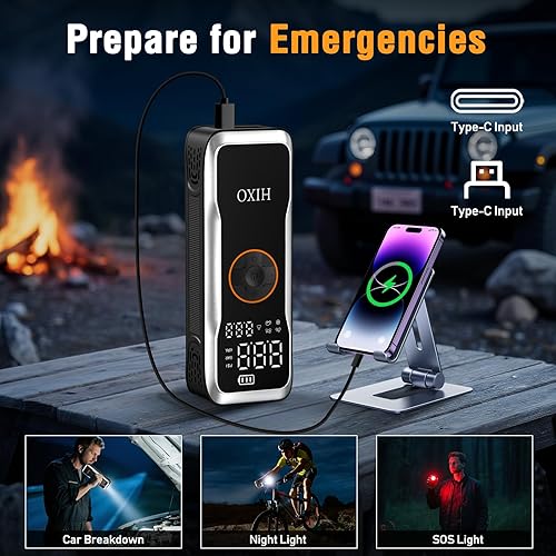 Miniatura 7 de Inflador de neumáticos, compresor de aire portátil, bomba de aire inalámbrica 5 veces más rápida de 150 PSI con medidor de presión digital, inflado