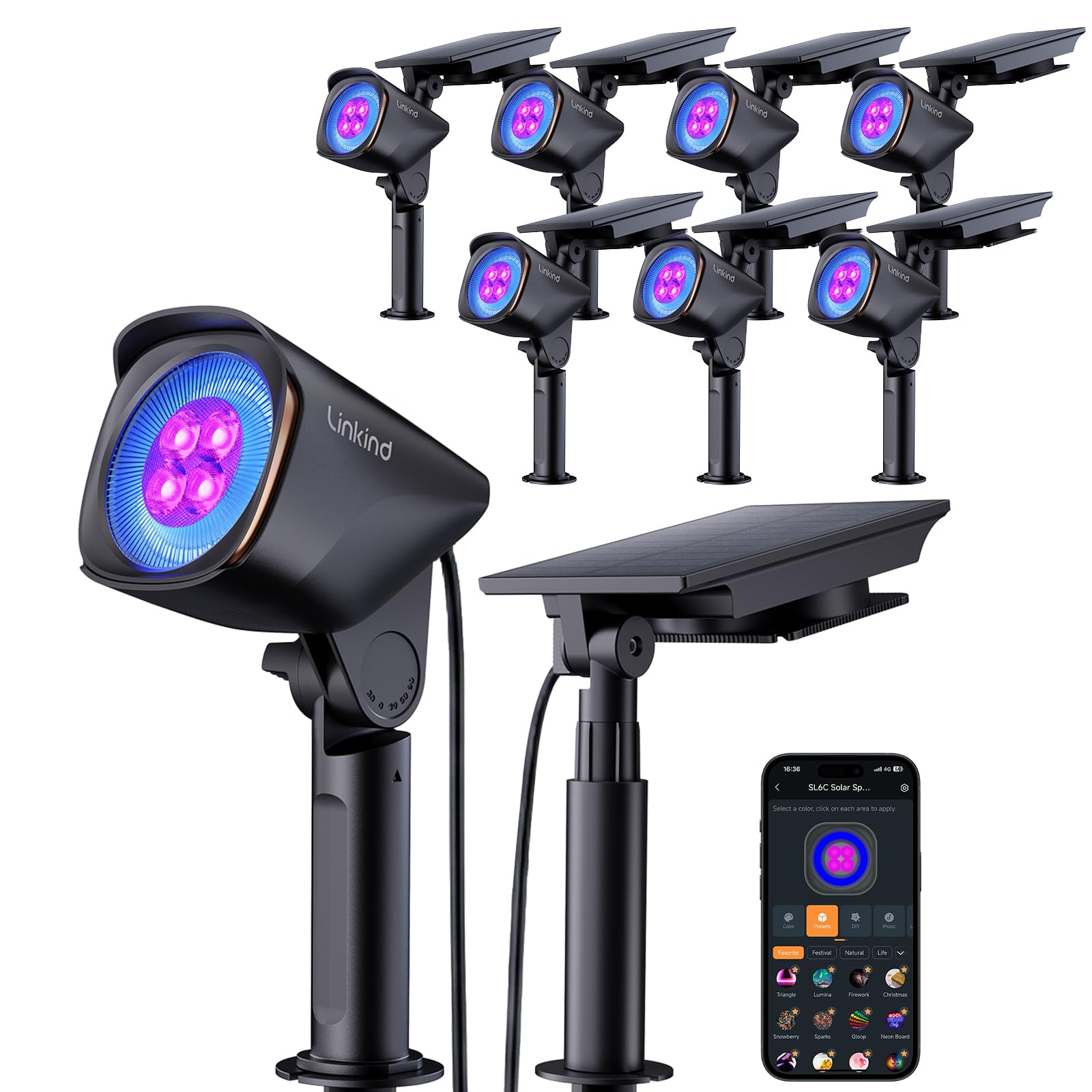 Linkind Smart Solar Spotlights SL6C, Dual Ring Halloween Lights Multicolor