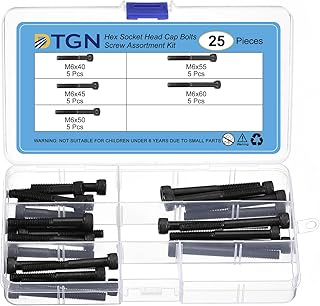 DTGN 25Pcs M6 Metric Screw Assortment, M6 Bolts Socket Head Screws, 12.9 Grade Steel M6x40/45/50/55/60mm Hex Socket Head Cap Screws Bolt Set for 3D Printing DIY