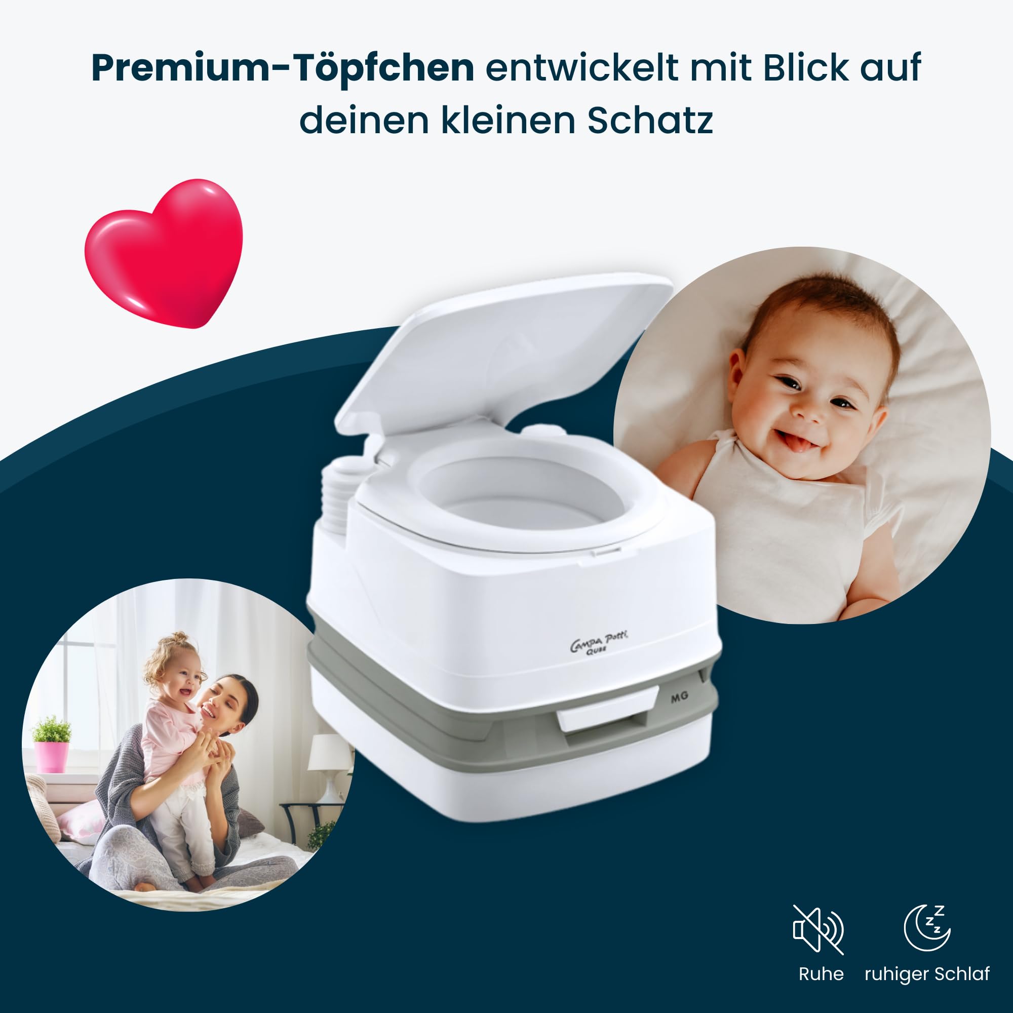 Thetford Porta Potti Qube MT Campingtoilette 12L, Mobile Chemietoilette, Portable Toilette für Camping & Travel, kompakte Reisetoilette, Weiß