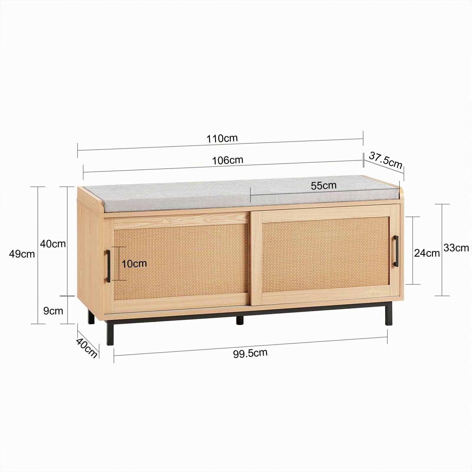 SoBuy Panca Scarpiera con 2 porte scorrevoli naturale e grigio 110x40x49cm FSR154-N