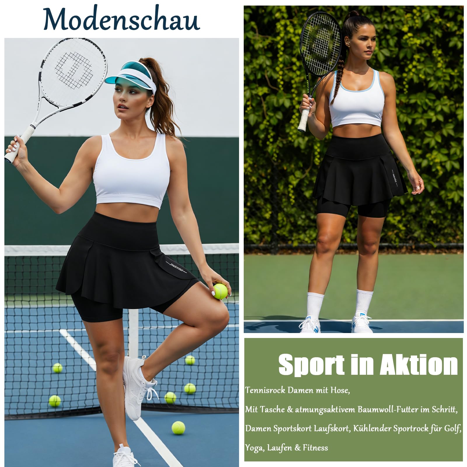 Falda Padel Mujer con Pantalón Incorporado, Falda Tenis de Cintura Alta con Elástico, con Bolsillo y Tejido Transpirable, Ropa Deportiva Mujer para Golf, Running, Yoga y Fitness