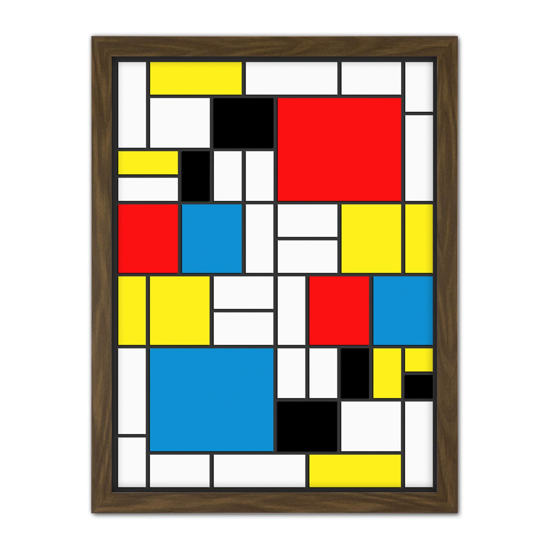 Abstract Cubes Squares Wall Art Print - Piet Mondrian Style Large Framed Decor - Artery8 - W18xH24 Inch