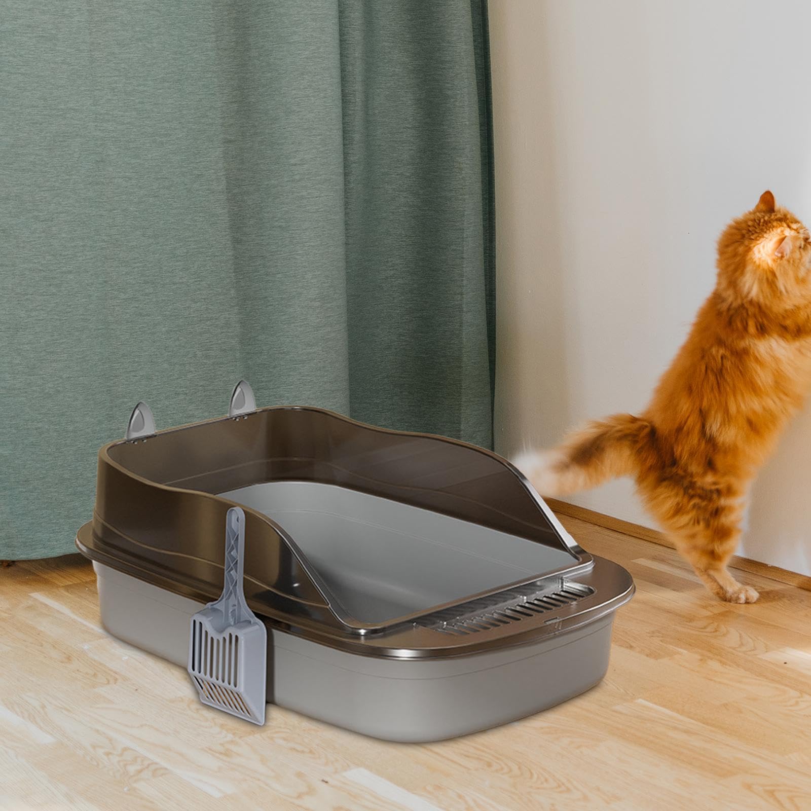 Arenero for Gatos de Lados Altos: Bandeja Grande con Parte Superior Abierta, diseño antisalpicaduras for una Limpieza fácil.(Gray)