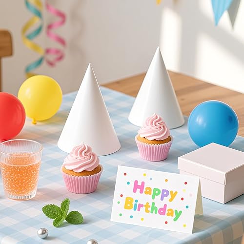 Miniatura 10 de 40 sombreros de fiesta de papel blanco para cumpleaños de niños, manualidades decorativas de cono a granel para adultos, arte DIY, suministros de
