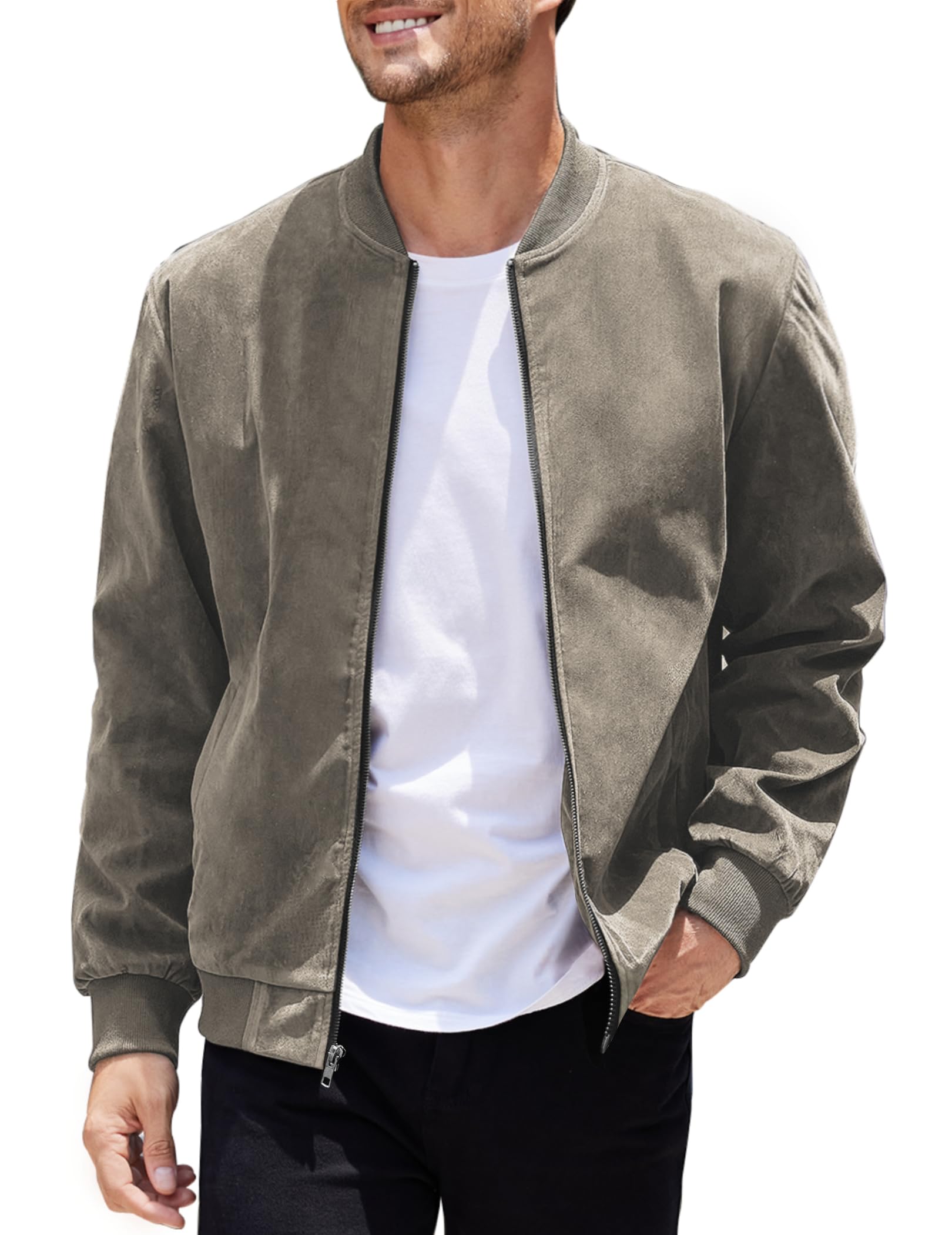 COOFANDY Men's Casual Varsity Jacket Vintage Lightweight Suede Bomber Jackets
