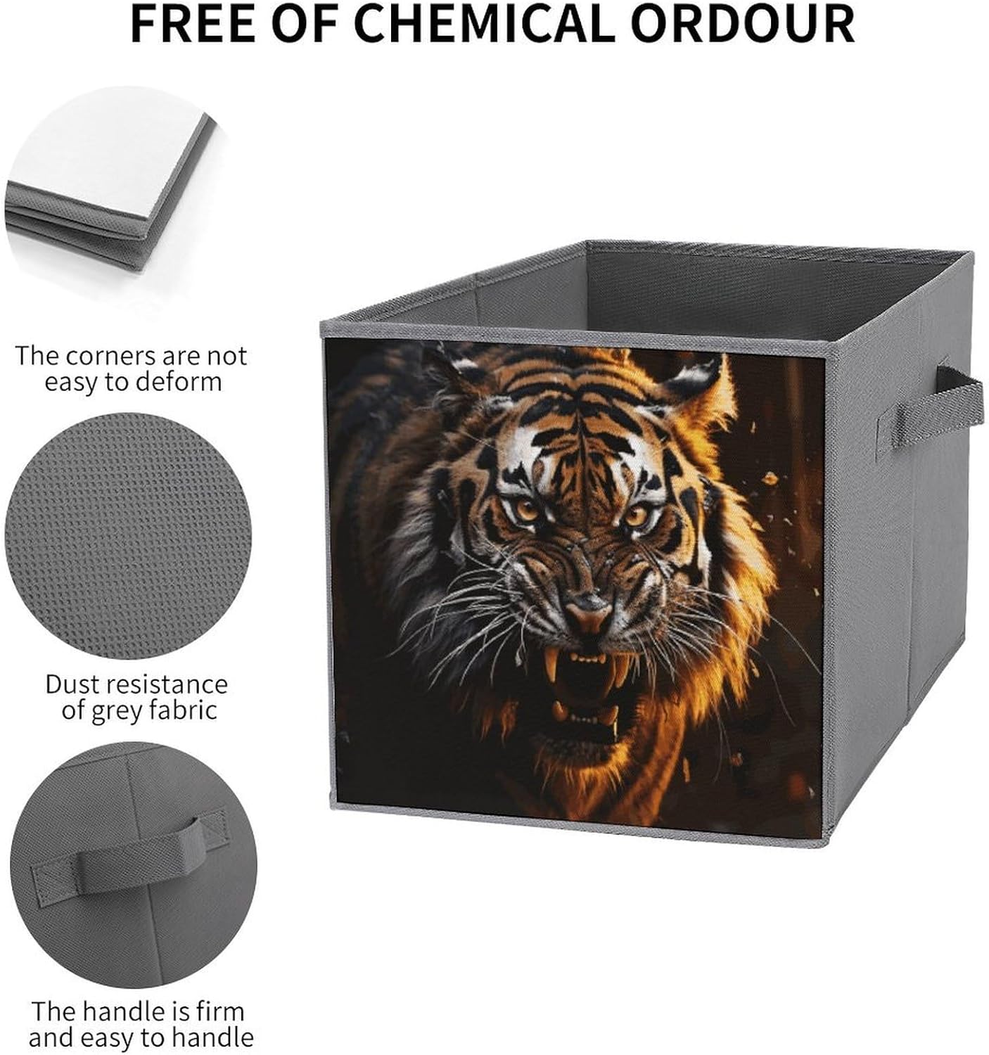Ferocious Tiger Storage Cubes Set of 6 Storage Bins with Handles Collapsible Storage Basket Fabric Storage Box for Shelves Large Closet Shelf Organizer for Organization 11 Inch