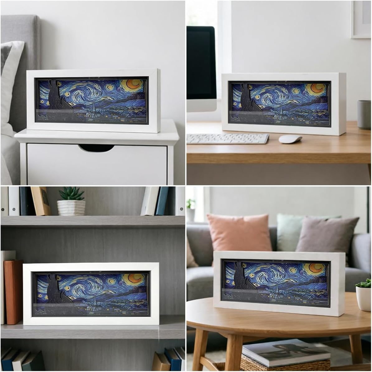 Van Gogh Starry Sky Ambient Paper Carving Lamp, USB Powered, 7 Colors with 7 Dimmable Night Light Modes, Minimalist Nightstand Lamp for Bedroom Living Room Office Bookshelf Decor