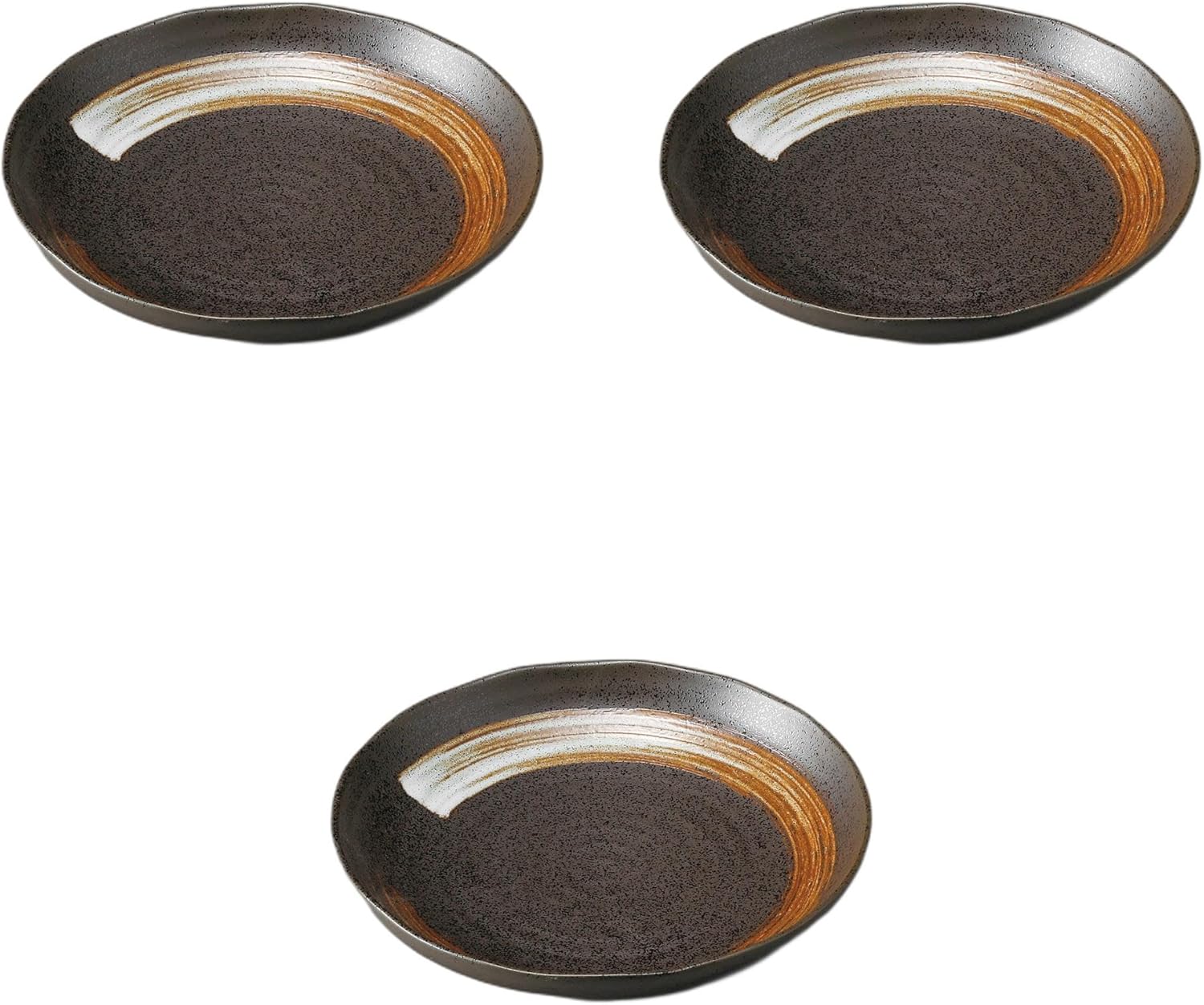 Set of 3, Brush Tenmoku New Pasta Dish, 8.7 x 1.6 inches (22.2 x 4 cm), Medium Plate, Setomonohonpo