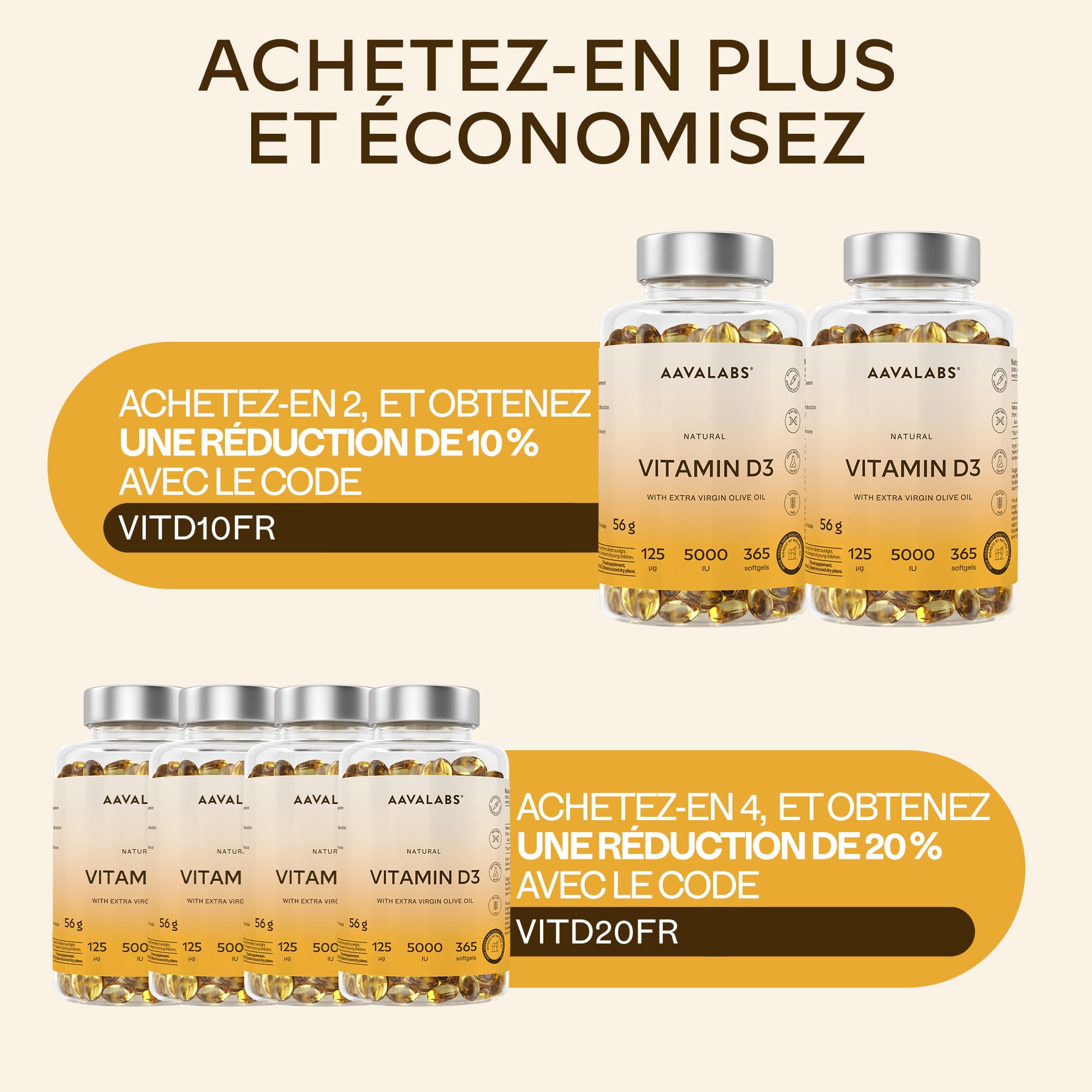 Vitamine D3 Naturelle Haute Concentration 5000 UI - Vitamine D avec Huile d’Olive Extra Vierge pour Absorption Optimale - Vitamines pour les Fonctions Osseuse, Musculaire, Immunitaire - 365 Gélules
