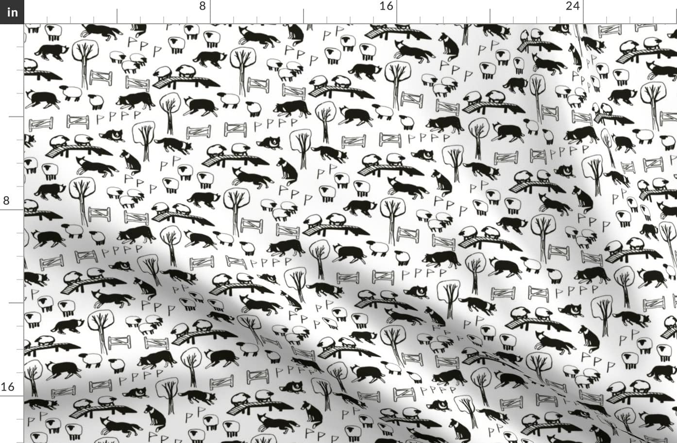 Spoonflower Fabric - Dog Border Collies Country Sheep Farm Sheepdog Collie Year Printed on Organic Cotton Sateen Fabric by The Yard - Sewing Quilting Apparel Home Decor