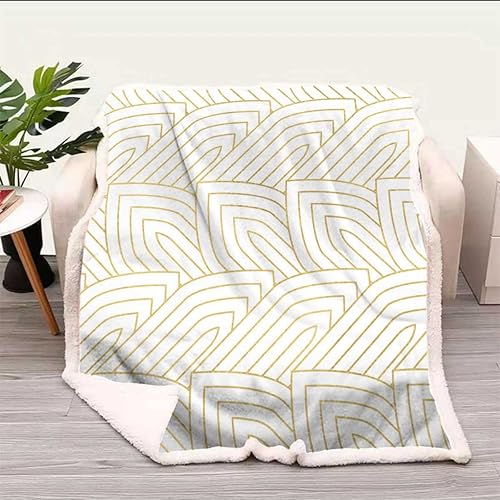 Gold Texture Geometry Checkered Curve Cobijas Calientes para Invierno Fur Blanket Cozy Room Decor for Couch, Bed, Sofa, Chair Small Size 31.5In x