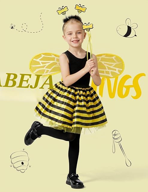 Foto 2 de 7 de Spooktacular Creations Disfraz de niña con alas de abeja y falda abullonada de para carnaval-Medium