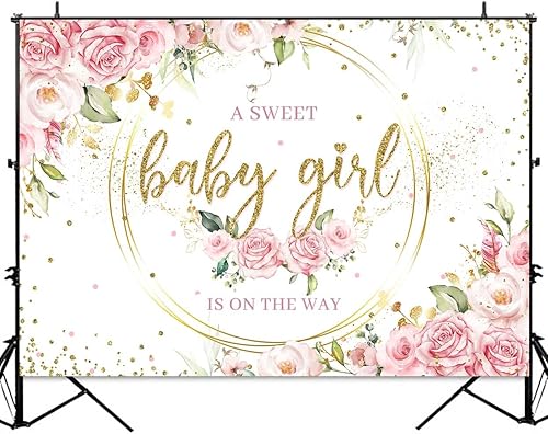 Miniatura 3 de Sensfun Telón de fondo floral con texto en inglés "It's a Girl" para baby shower con texto en inglés "A Sweet Baby Girl is On The Way" ("A Sweet