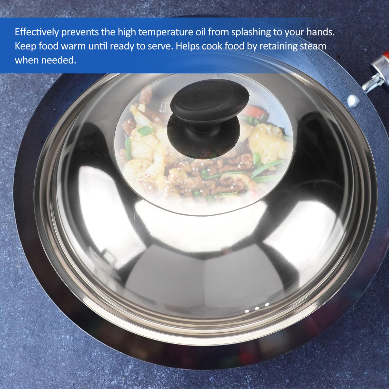 Coperchio in Acciaio Inossidabile Facile da Sollevare per Pentole e Wok, Copertura Spessa Anti Schizzi Mantiene Cibo Caldo in Cucina