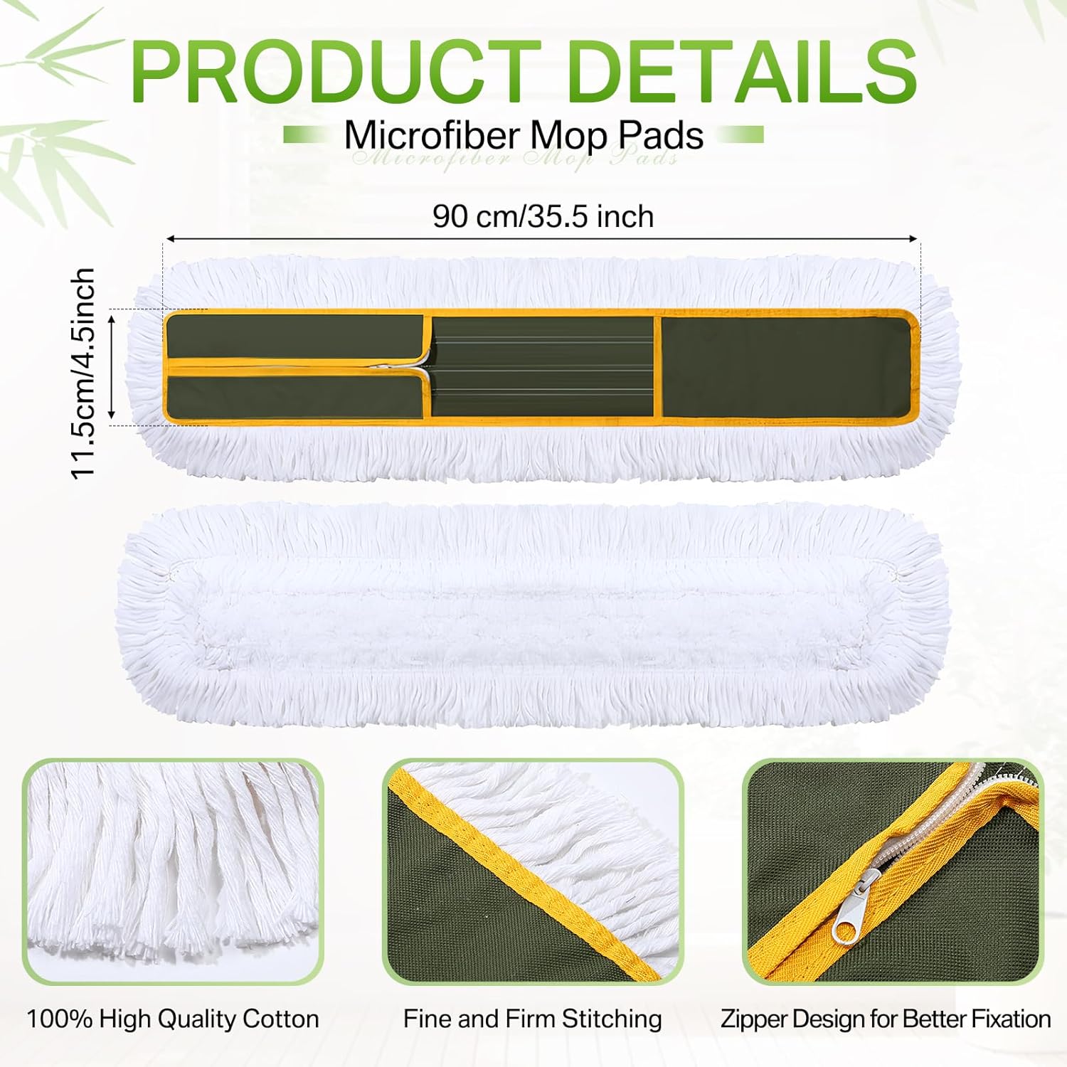 Maxdot 3 Pack 36 Inch Dust Mop Replacement Head for Floor Cleaning Large Cotton Commercial Industrial Heavy Duty Mop Head Refills Sweeper Replacement Janitorial Supply for Hardwood