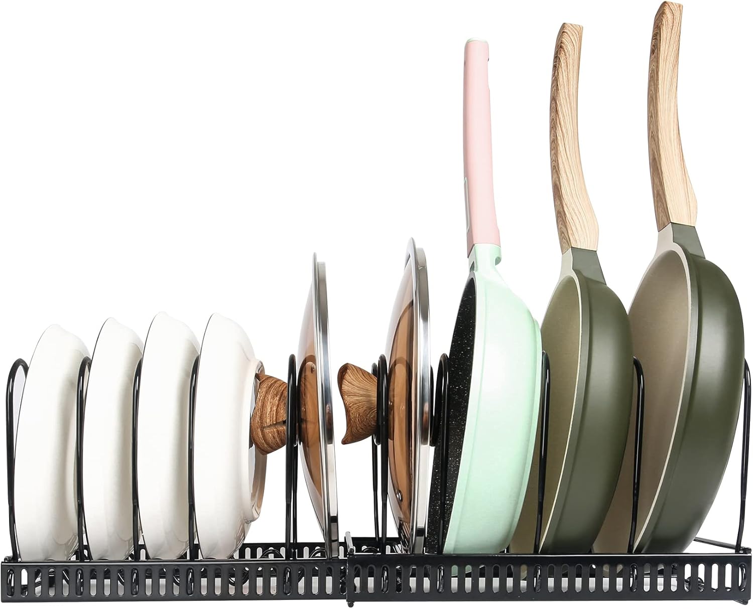 Pot Rack Organizer -Expandable Pot and Pan Organizer for Cabinet,Pot Lid Organizer Holder with 10 Adjustable Compartment for Kitchen Cabinet Cookware Baking Frying Rack : Home & Kitchen