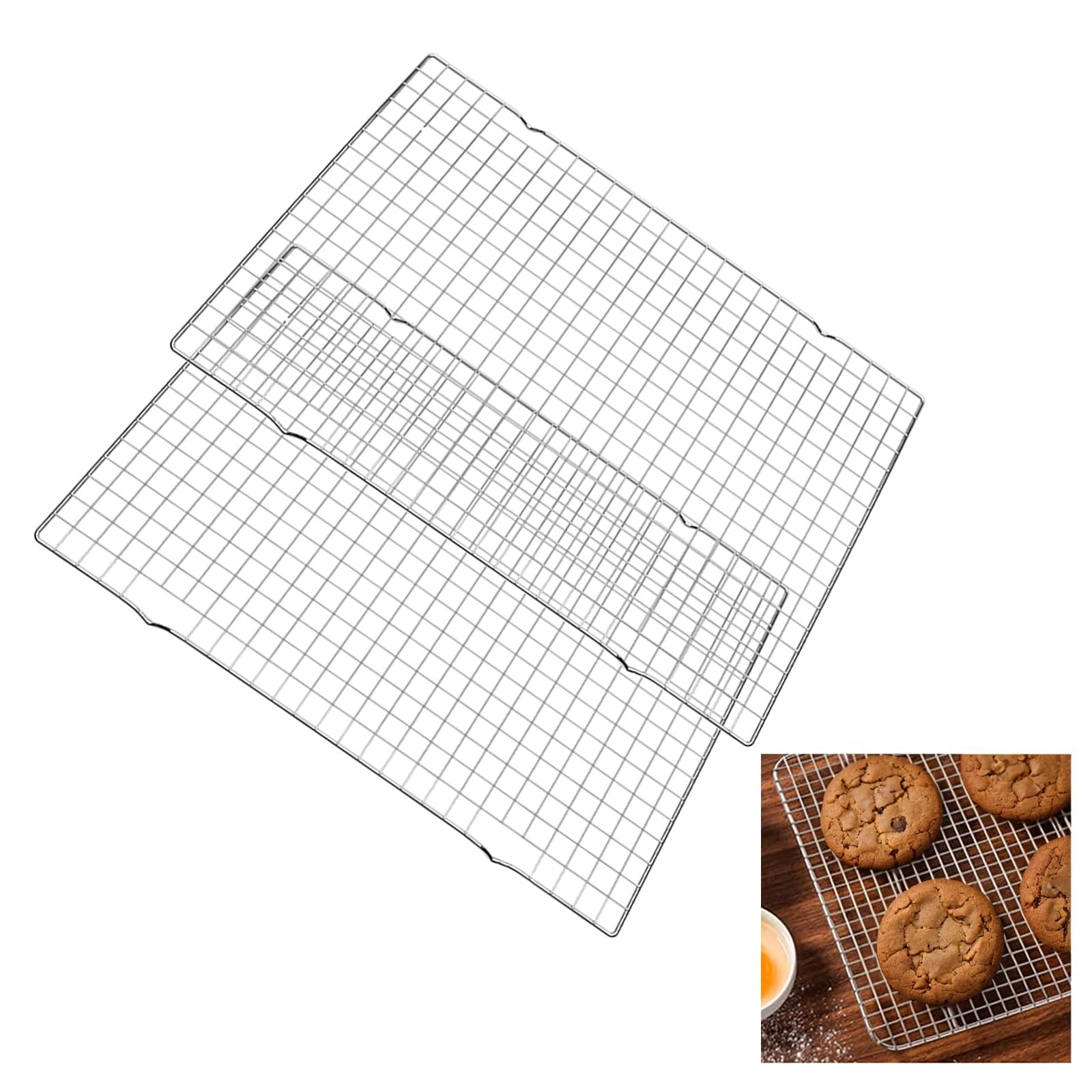 – 2-Pack 16x10 Inches Baking Rack for Cooking, Roasting, Grilling - Oven Safe, Thick Wire Cooling Rack, Silver - Fits Suitable for Cookies and More