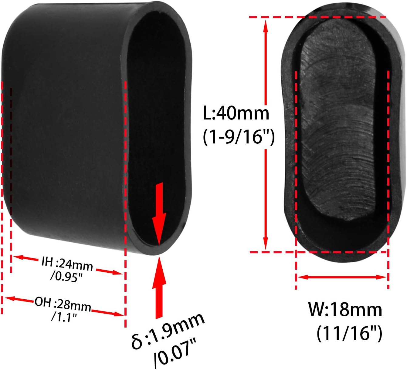 Chair Leg Protectors,Chair Leg Floor Protectors, Chair Leg Caps Black Hard Plastic Floor Protectors Oval Furniture Table Covers 13/16" X 1-9/16" (20 x 40mm)(11/16" X 1 9/16")
