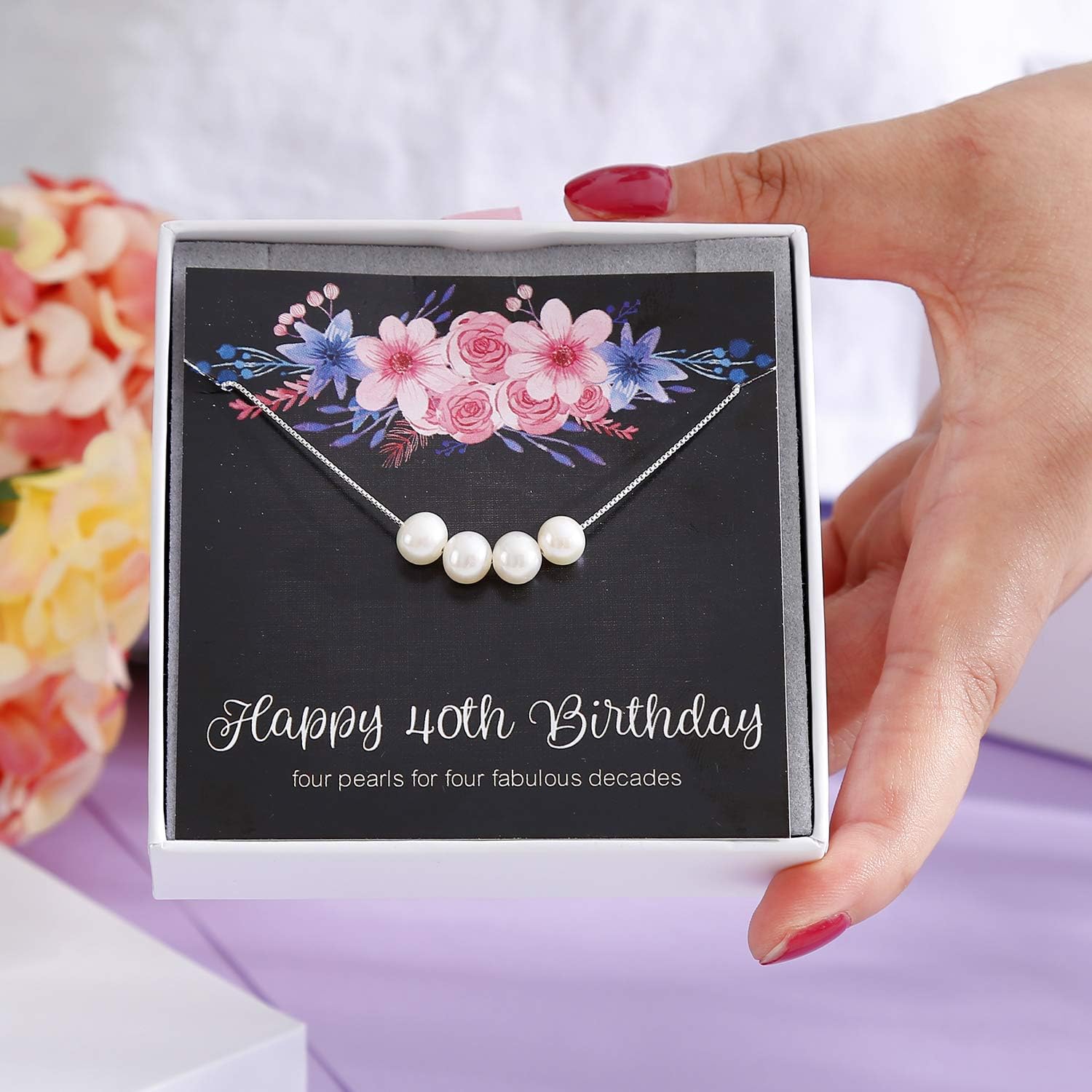 ALoveSoul 40th Birthday Gifts for Women - 4 Pearls 925 Sterling Silver Necklace for Her 4 Decade Jewelry 40 Years Old Birthday Gifts Ideas - Image 6