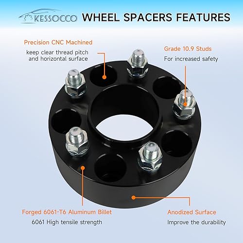 Miniatura 4 de 4 espaciadores de rueda centrados de 2 pulgadas 5x4.5 con pernos de 12-20 de orificio del buje de 2.815 in, adaptadores de espaciadores de rueda de