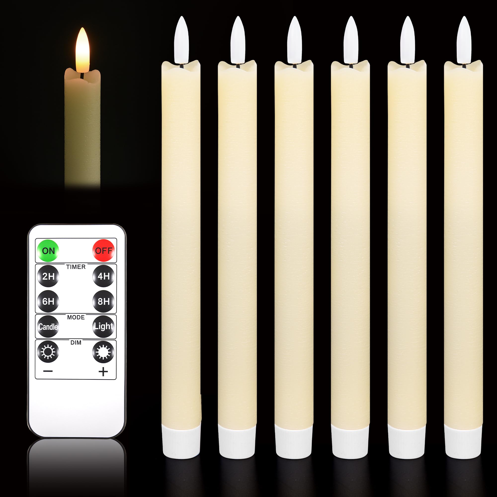 Confezione da 6 candele coniche senza fiamma, in vera cera, a LED, con stoppino 3D, candele a batteria con telecomando e tremolio caldo, per casa, Natale, tavolo da pranzo, decorazioni per matrimoni