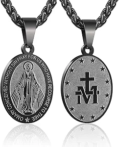 P. BLAKE Oval Saint Christopher/Michael/Joseph/Jude/Virgin Mary/Joseph/Francis/Patrick/Anthony/Benedict/Thomas Necklace for Men Women, Stainless Steel Catholic Patron Pendant with Chain 24 Inches