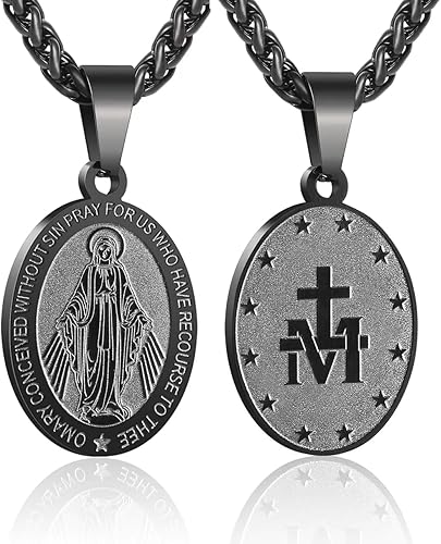 P. BLAKE Oval Saint Christopher/Michael/Joseph/Jude/Virgin Mary/Joseph/Francis/Patrick/Anthony/Benedict/Thomas Necklace for Men Women, Stainless Steel Catholic Patron Pendant with Chain 24 Inches